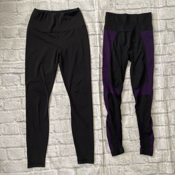 Fabletics Demi Lovato & 90 degrees women XS pull on fitted leggings black purple - Picture 1 of 15